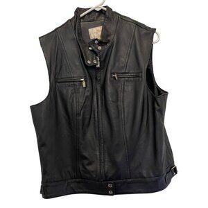Margaret Godfrey Black Leather Zip-Up Vest With Adjustable Waist Straps & Front